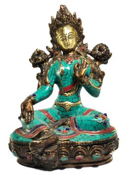 Statue of Green Tara, with Stone Setting