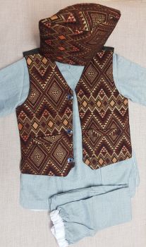 100% Cotton Daura Surwal for 1 year baby boys with Dhaka waistcoat and Dhaka Topi