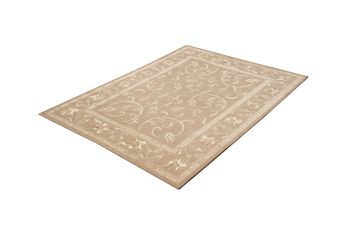 Nepali Handmade Wool and Silver Flower Design Carpet , 100knots , Natural 