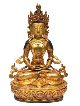  Monastery Quality Buddhist Statue of Aparmita Full Fire Gold plated , Painted Face 