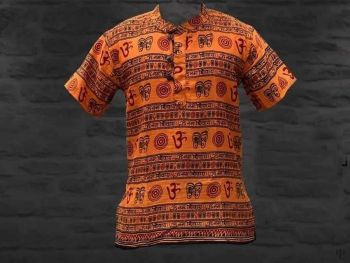Nepali Handmade Cotton Kurta Sage , Orange Dying 