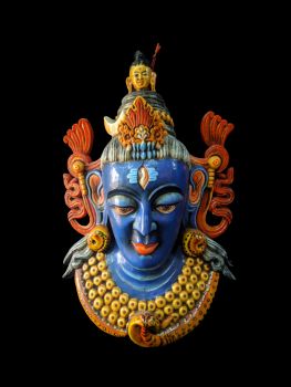 Handmade Wooden Mask Of Mahadev, Painted Blue 