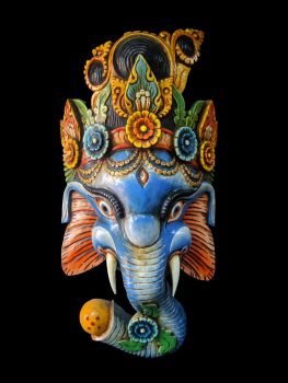 Handmade Wooden Mask Of Ganesh, Painted Blue