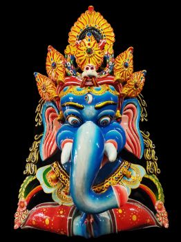 Handmade Wooden Mask Of Namaste Ganesh, PaintedBlue 