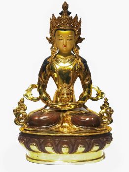 Monastery Quality Statue Of Aparmita, Amitayus, Chepame Fire Full Gold Plated , with Painted Face