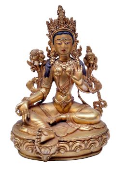 Nepali Statue Of Green Tara, Copper Gold Plated