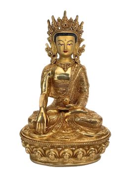 Handmade Nepali Statue Of Crown Buddha, Full Gold Plated