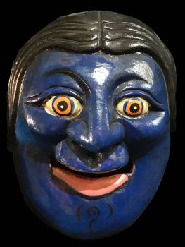 Handmade Wooden Mask Of Joker (Hair), Painted Blue 