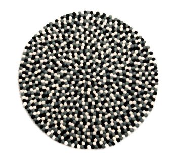 Black and White Felt Ball Rug, Handmade in Nepal