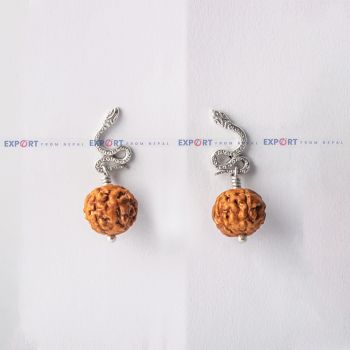 5 Mukhi Rudraksh Single Bead Naag Designed Sterling Silver Earring