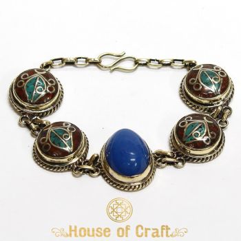 Handmade White Metal Stone Setting Sankha Button Bracelet