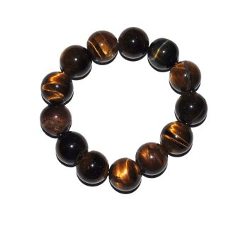 Adjustable Rubber String Woven Good Luck Tiger-Eye Stone 14 mm Bead Bracelets
