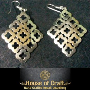 Light Weight Hand-Made White Metal 9 Petal Earring