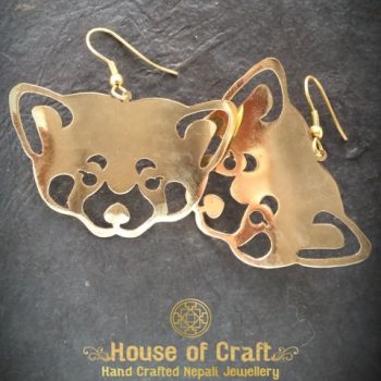 Light Weight Hand-made Red Panda Brass Earring