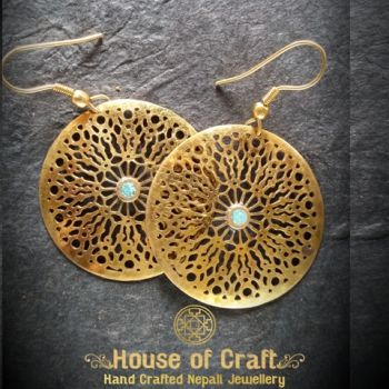 Hand-made Light Weight Stone Setting Brass Arabic Mandala Earring