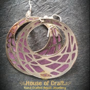 Light Weight Handmade White Metal Purple Stone Circular Angles Earring