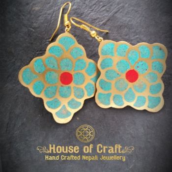 Light Weight Hand-Made Stone Filled Brass Rufi Earring