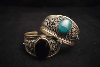 Assorted Stone Adjustable Wrist Size White Metal Bangle