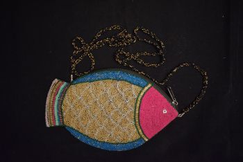 Fish Designed Hand Crochet Glass Bead Purse with Good Quality Zipper & Strap