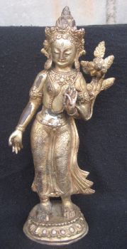 Antique Master Quality Handmade Copper Goldplated Tibetan Standing Tara, Nepal