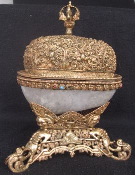 Antique Master Quality Handmade Tantrick Tibetan Natural Crystal Kapala, Nepal