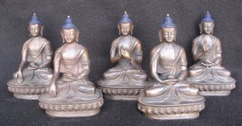 Antique Master Quality Handmade Copper 5 Dhyani Buddha Rupa Set, Nepal