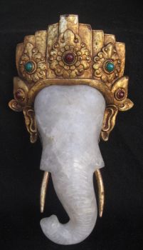 Antique Master Quality Handmade Tibetan Tantrik Crystal Ganesh Mask, Nepal
