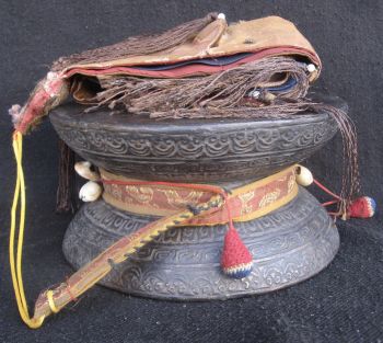 Antique Tantrik Tibetan Clay Tsa Tsa Chod Damaru, Drum, Nepal