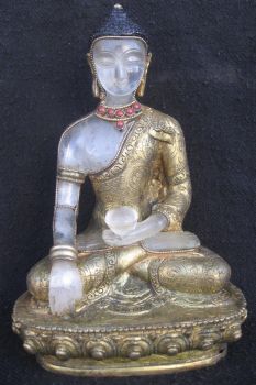 Antique Handmade Copper Gold Plated Crystal Buddha Rupa, Nepal