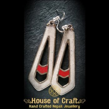 Light Weight Hand-Made White Metal Stone Filled Long Triangle Earring