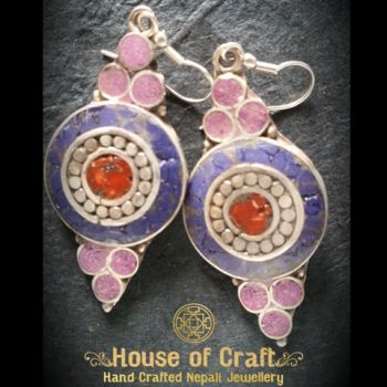 Hand-Made Light Weight Lapis and Purple Stone filled White Metal Round Mandala 