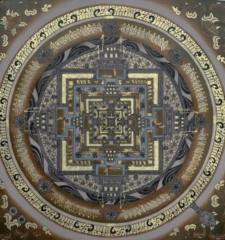 Hand-Painted Kalachakra Mandala Tibetan Thangka Art on Canvas, 17 x 17 Inches