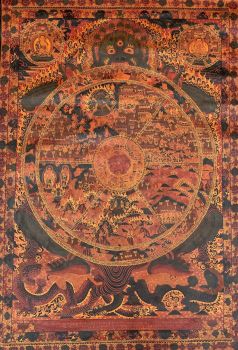 Hand-Painted Buddha Mandala Tibetan Thangka Art on Canvas, 26 x 38 Inches