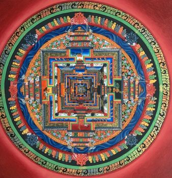 Hand-Painted Kalachakra Mandala Tibetan Thangka Art on Canvas 12 x 12 Inches