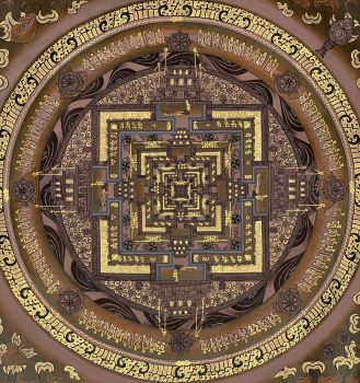 Hand-Painted Kalachakra Mandala Tibetan Thangka Art on Canvas, 12 x 12 Inches