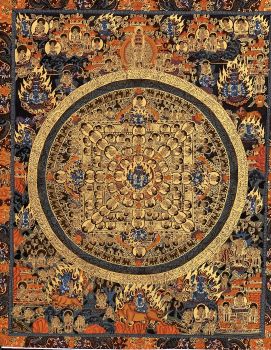 Hand-Painted Buddha Life Mandala Tibetan Thangka Art Painting on Canvas 17 x 22 Inches