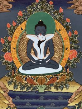 Hand-Painted Tantra Buddha Samantabhadra Tibetan Thangka Art on Canvas 13 x 17 Inches