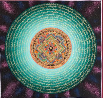 Hand-Painted Mantra Om Mandala Thangka Painting, Art on Canvas,  20 x 20 Inches