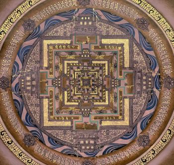 Hand-Painted Kalachakra Mandala Tibetan Thangka Art on Canvas 17 x 17 Inches