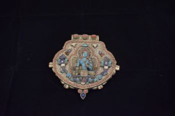 Handmade Gold Plated Metal Filigree Stone Crafted Tibetan Ghau