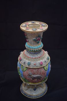 Handmade Gold & Silver Plated Filigree Stone Crafted Amber Flower Pot Vase