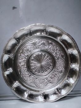 चाँदी पोलिस तामा थाली ११ से मि - Silver coated copper plate 11cm
