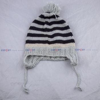 100% Pure Cotton Wool Baby Hat with Pompom and Ear Loop (3 years old) 