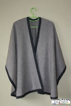 100% Pure Pashmina Poncho with back Lining -Black Lining