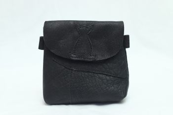 Small & Portable Black Leather Messenger Bag with Patterned Design