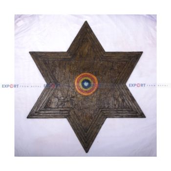 Paper wall hanging made nepali lokta with astamangal design and circle in the middle.