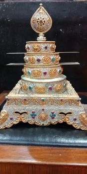 Handmade Gold & Silver Plated Filigree Stone Crafted Offering Mandala Set