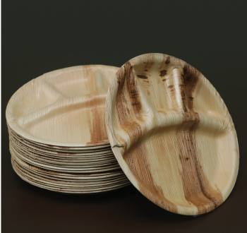 Partition Plate | 25 cm diameter | Round | Areca Nut Palm Leaves | Light weighted | Durable | Bio-degradable | Disposable Plate | Fungus Proof | Portable