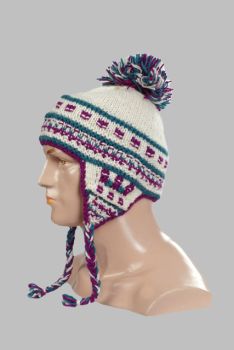 Hand-Knitted 100% Woolen Outside & Polyester Inside Multi-Colored Ear Flap