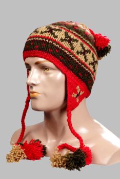 Hand-Knitted 100% Woolen Outside & Polyester Inside Multi-Colored Ear Flap